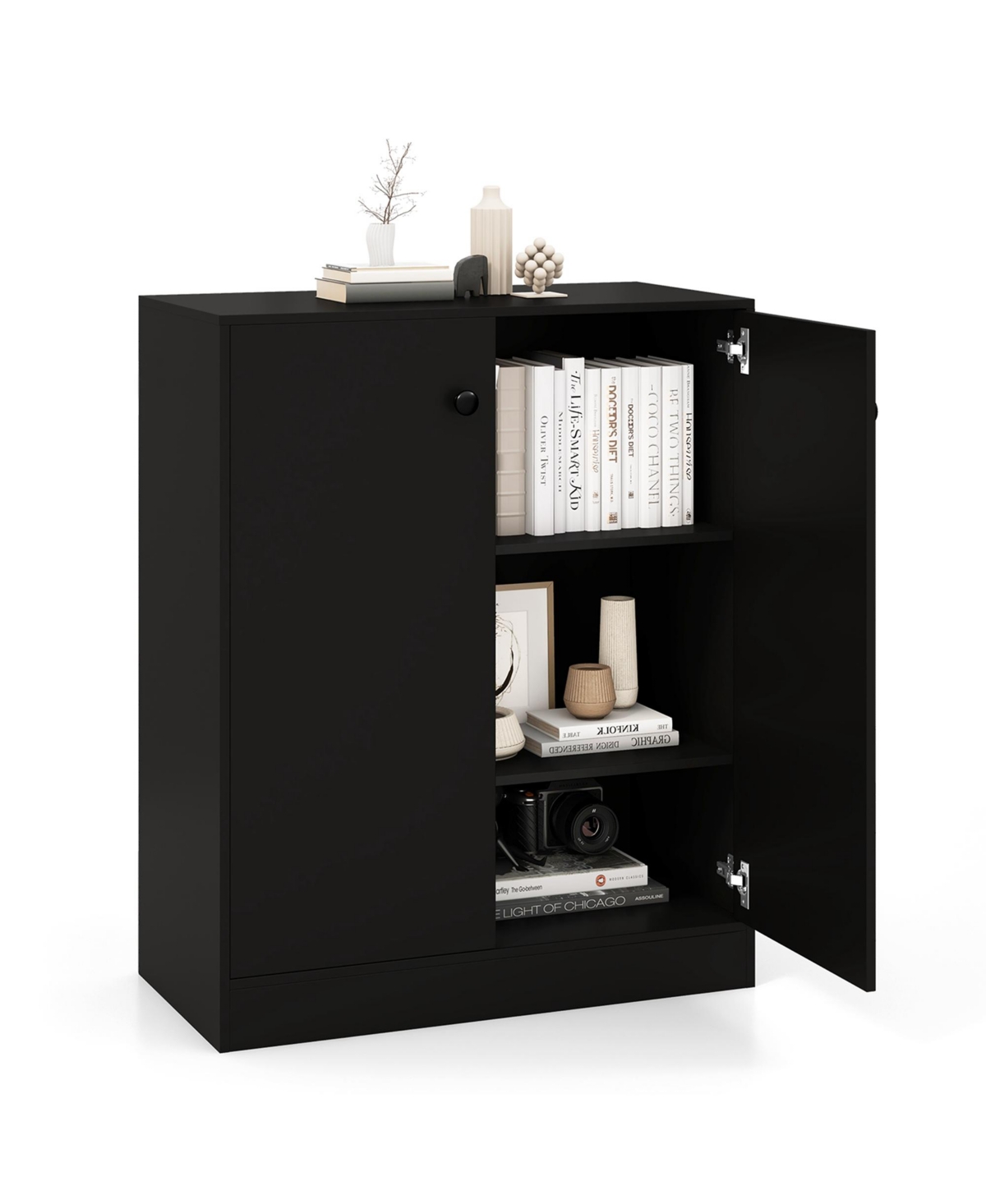 2-Door Storage Cabinet Freestanding Storage Organizer with 3-Tier Shelf Entryway - Black