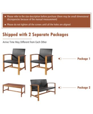 4PCS Patio Conversation Set Outdoor Furniture Set w/ Acacia Wood Frame