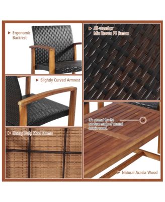 4PCS Patio Conversation Set Outdoor Furniture Set w/ Acacia Wood Frame