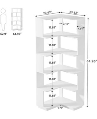 6 Tier Corner Bookshelf, 64.9 Inch Tall Industrial Corner Bookcase with Anti-Drop Panel, Freestanding Wood Grain Corner Shelf Display Rack Storage Organizer for Home Office