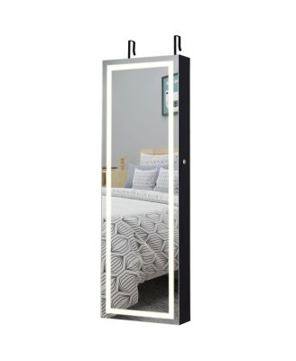 Door Wall Mount Touch Screen LED Light Mirrored Jewelry Cabinet Storage