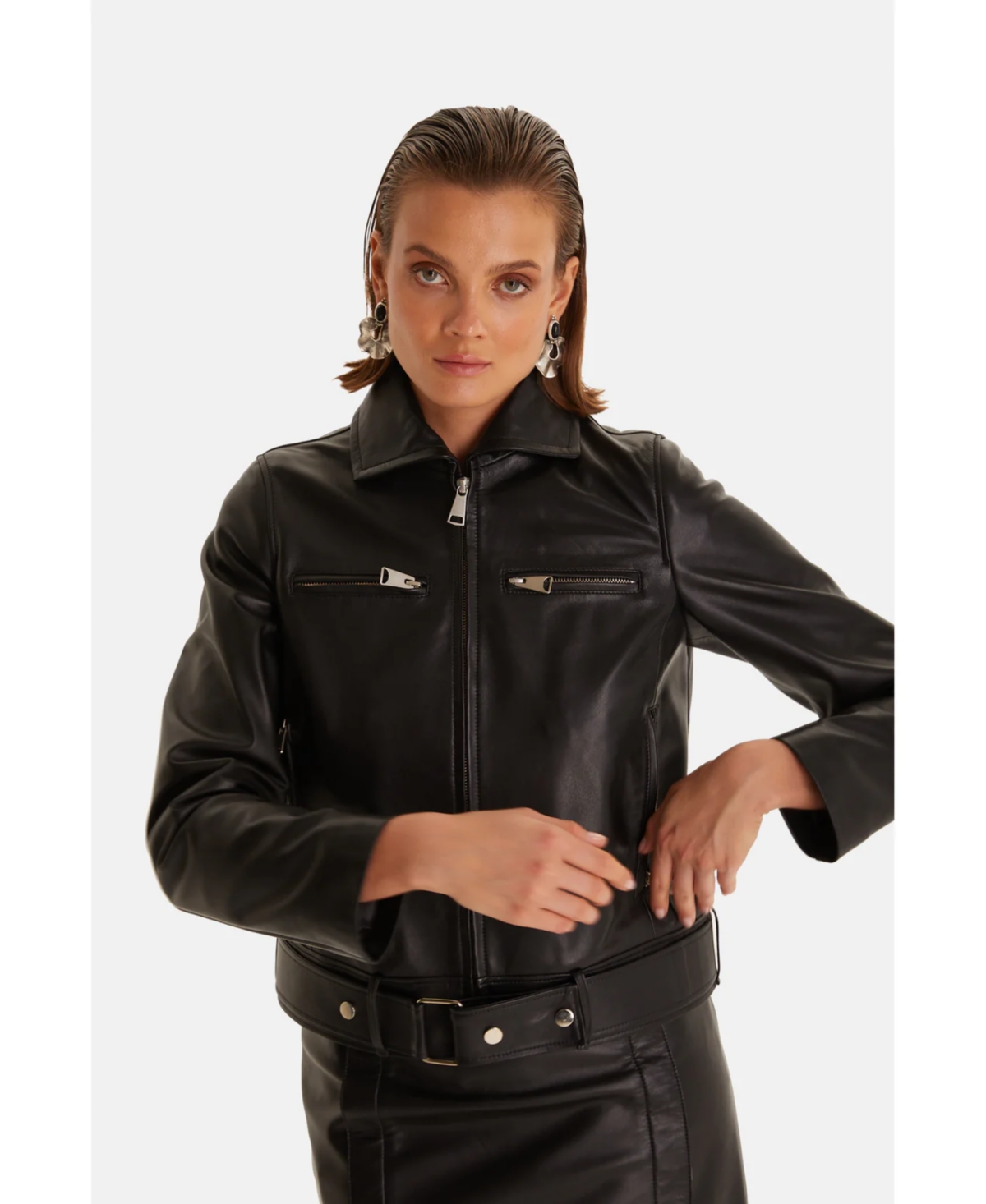 Furniq Uk Women's Leather Blazer Jacket,- Black