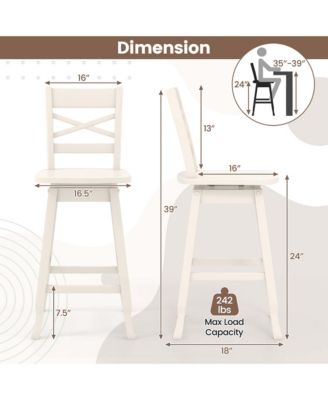 2 PCS 24" Counter Height Stool Rubber Wood Swivel Bar Stool with Inclined Backrest