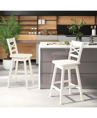 2 PCS 24" Counter Height Stool Rubber Wood Swivel Bar Stool with Inclined Backrest