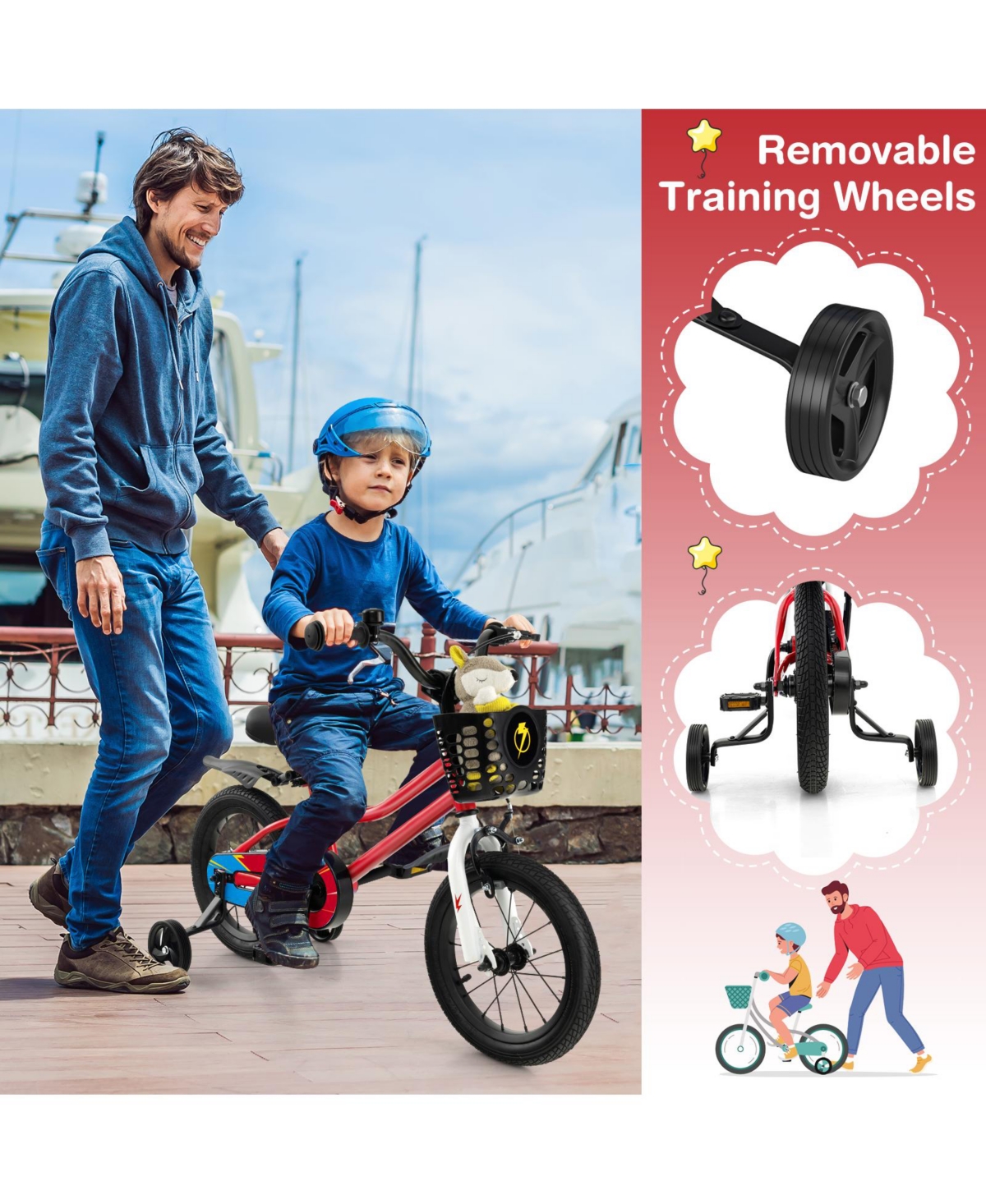 Costway Kid s Bike with Removable Training Wheels & Basket for 3-5 Years Old