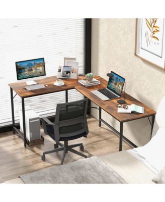 L-shaped Gaming Desk Computer Desk with CPU Stand Power Outlets