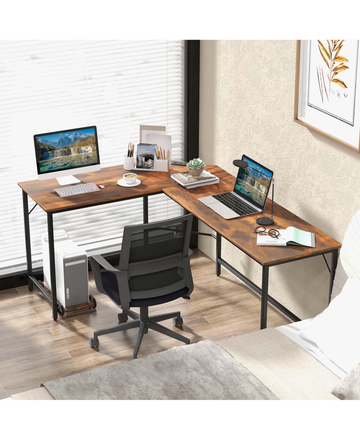 Costway L-shaped Gaming Desk Computer Desk with Cpu Stand Power Outlets
