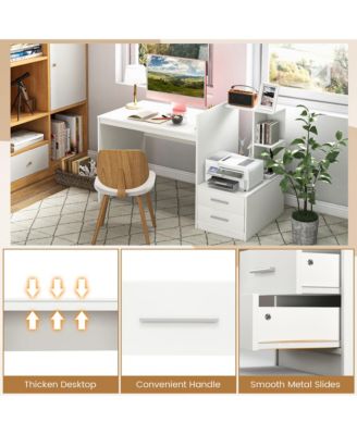 51" MDF Multi-Storage White Desk – Bookshelf & Drawer Home Office Computer Table