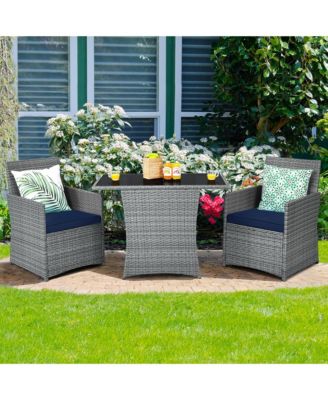 3PCS Patio Rattan Furniture Set Cushioned Sofa Armrest Garden