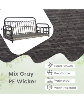 Patio Swing Chair 2-Person Hanging Seat Outdoor Wicker Loveseat Cushioned Porch