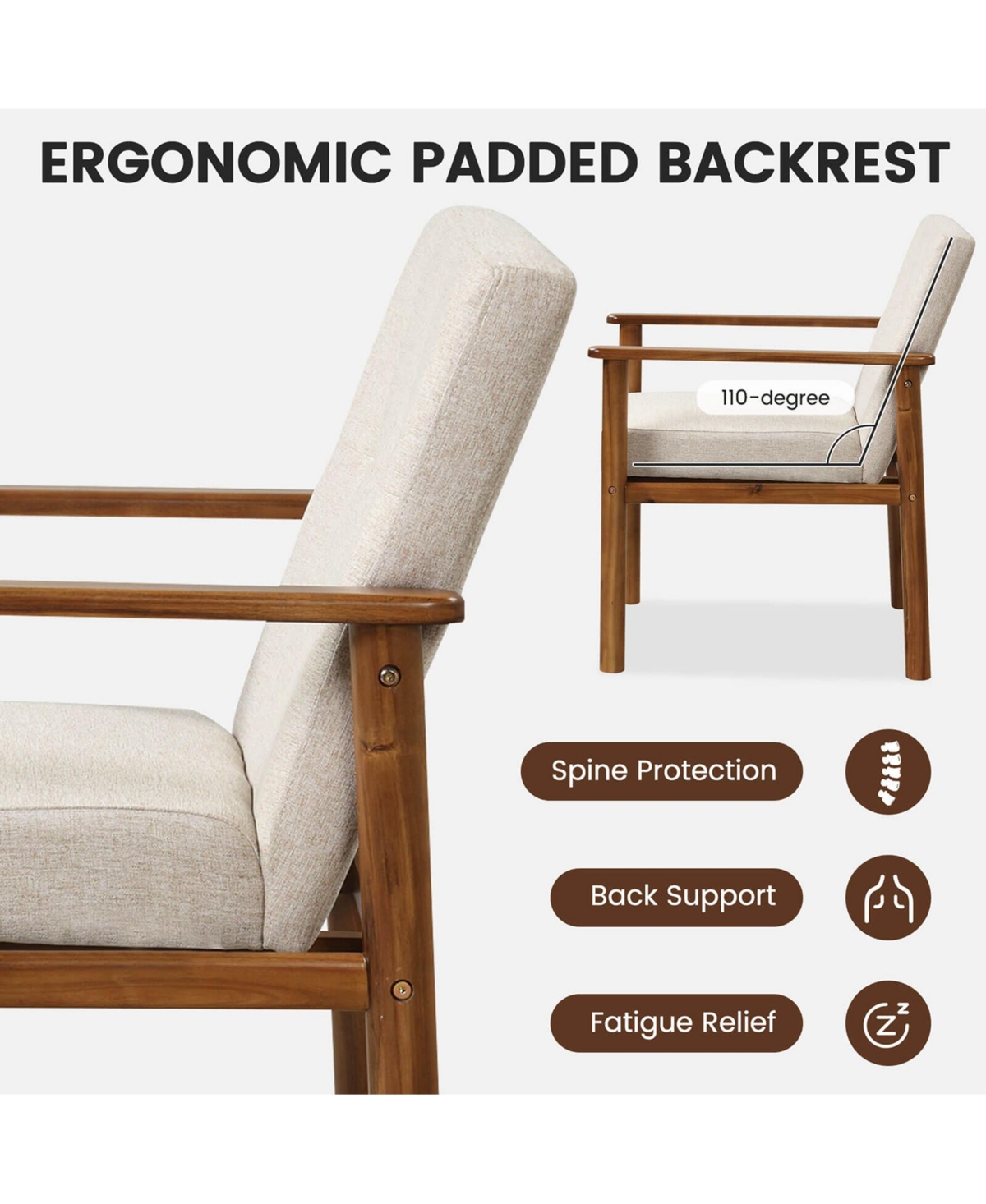 Costway Modern Accent Chair Upholstered Linen Fabric Armchair with Solid Wood Legs -khaki