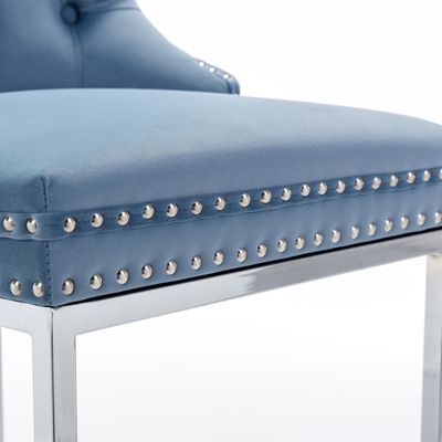 Velvet Bar Stools Set of 2 with Chromed Metal Base Legs