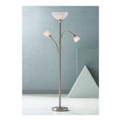 Alexei Modern Torchiere Floor Lamp with Side Lights 72" Tall Brushed Nickel White Crackle Glass for Living Room Reading Bedroom