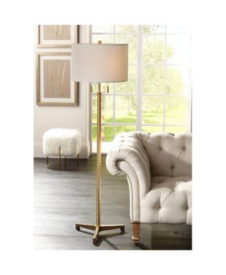 Encino Modern Tripod Floor Lamp Standing 60" Tall Brass Gold Metal Off White Fabric Drum Shade for Living Room Bedroom Office Home