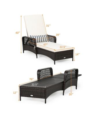 PE Rattan Chaise Lounge Chair Arm Chair Recliner Adjustable with Pillow