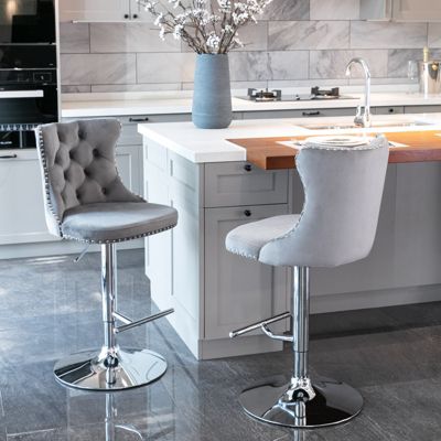 (Set of 2) Velvet Swivel Bar Stools