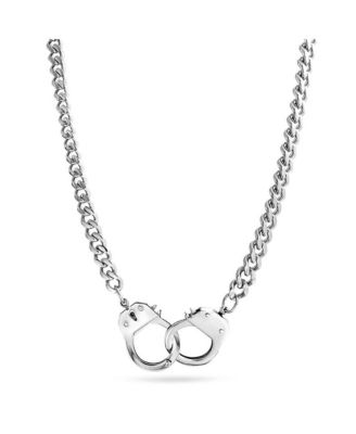 Biker Punk Rock Jewelry Necklace Large Chain Handcuff in Black Gold Silver - 20"