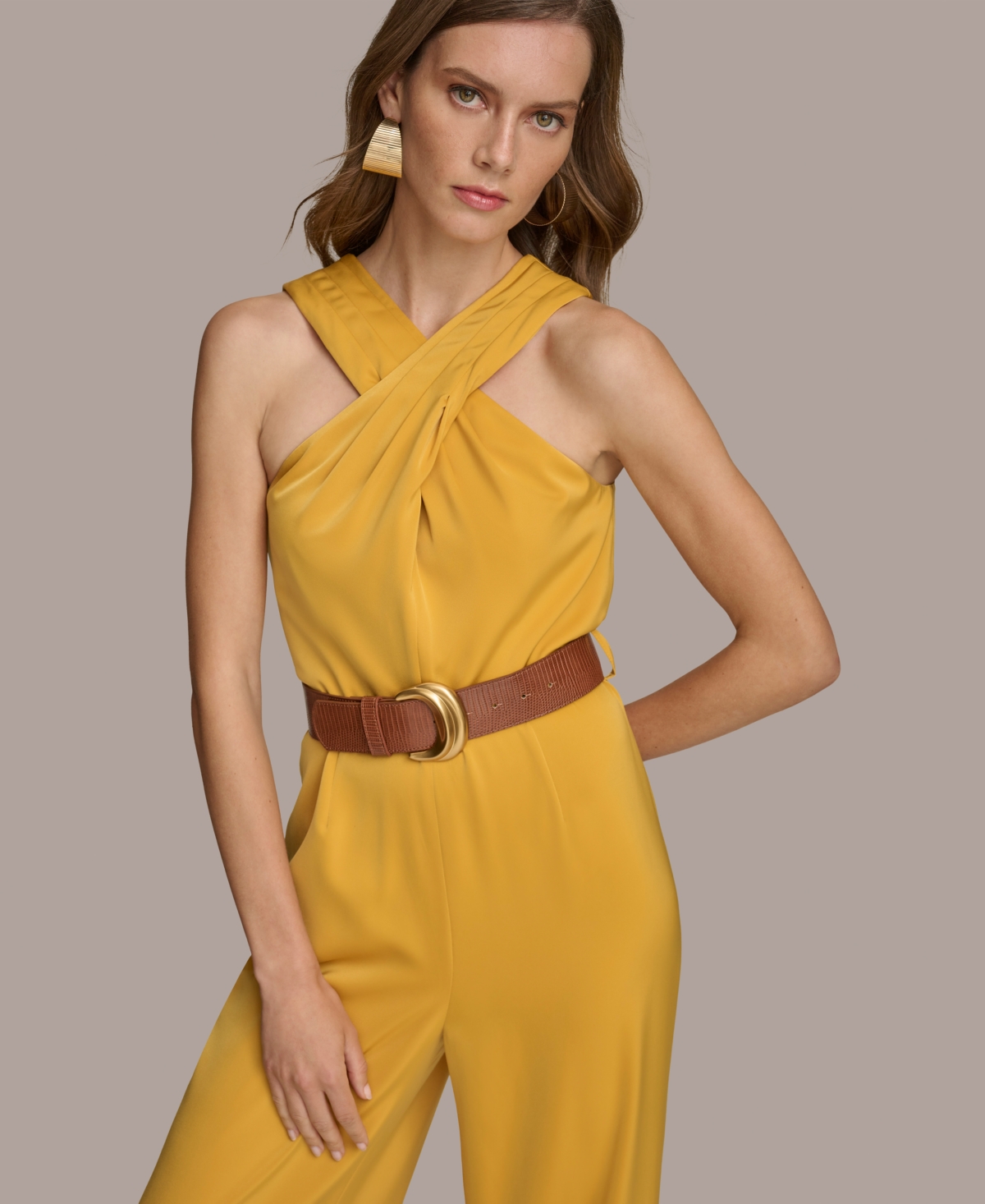 Donna Karan Women's Halter-Neck Belted Sleeveless Jumpsuit