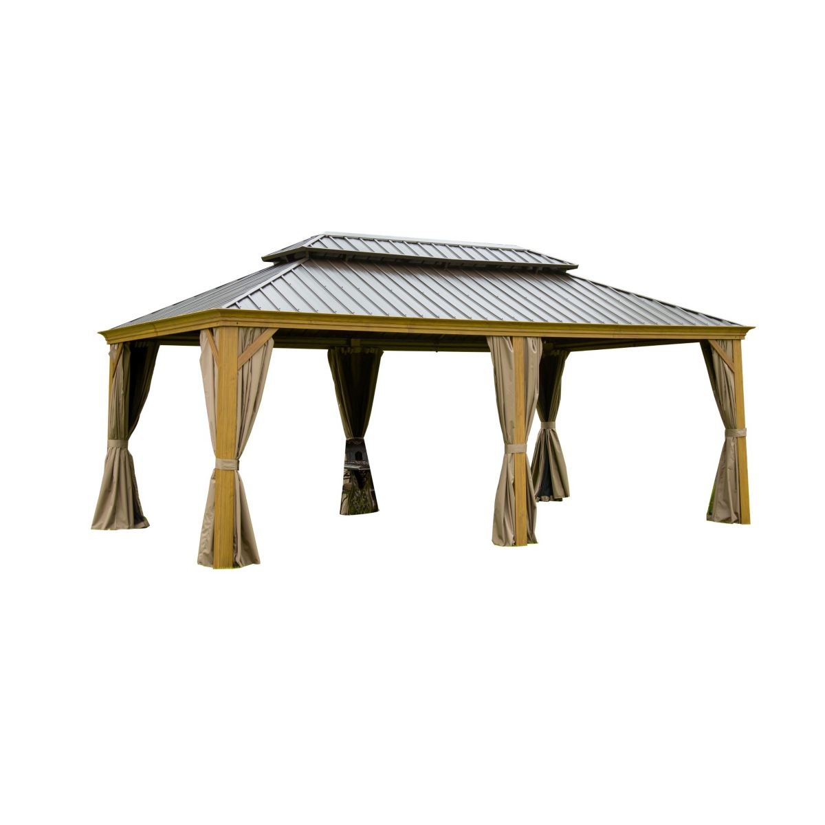 12'X18' Hardtop Gazebo with Curtains and Netting - Yellow brown