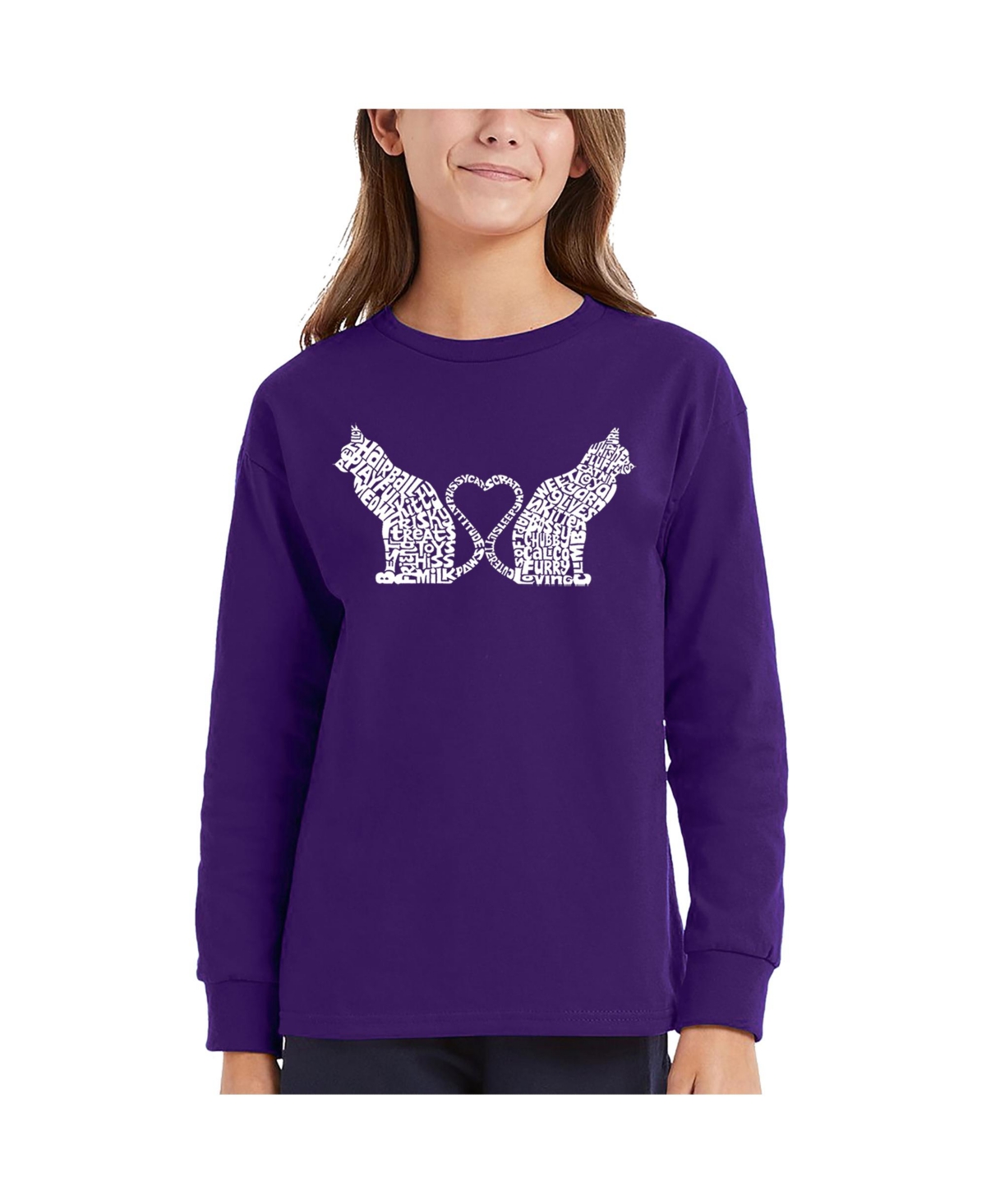 La Pop Art Girls Cat Tail Hearts Word Art Long Sleeve T-Shirt
