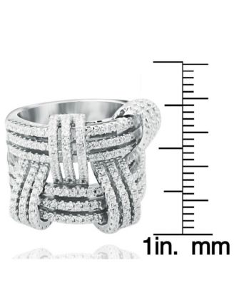 Suzy Levian Sterling Silver Cubic Zirconia Weaving Wide Band Ring