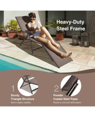 2 Pieces Foldable Chaise Lounge Chair with 2-Position Footrest-Brown