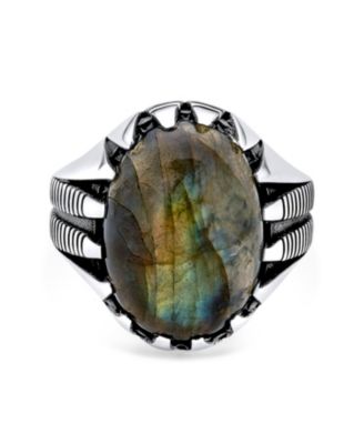 Biker Jewelry Animal Claw Set Large Oval Cabochon Signet Statement Western Ring Oxidized Silver