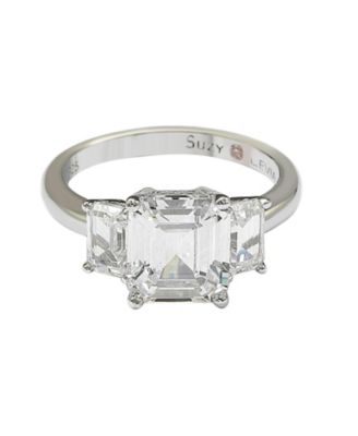 Suzy Levian Sterling Silver Cubic Zirconia Emerald Cut 3.50cttw 3-Stone Engagement Ring