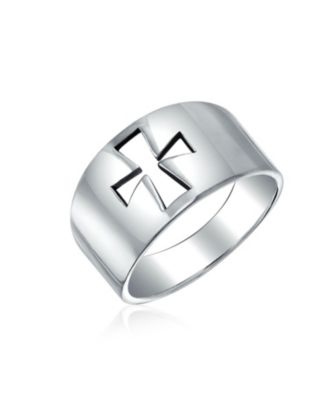 Christian Religious Cut-out Cross Signet Band Ring .925 Sterling Silver
