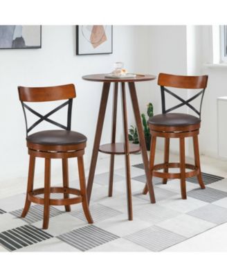 Set of 2 Bar Stools 360-Degree Swivel Dining Bar Chairs with Rubber Wood Legs
