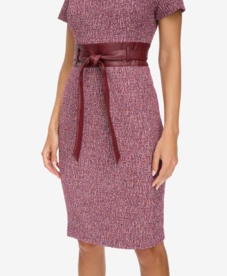 【カルバンクライン】Tweed Belted Sheath Dress Calvin Klein Women's Tweed Belted Sheath Dress In Luggage