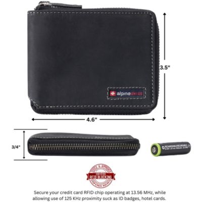 Unisex RFID Safe Zipper Wallet Genuine Leather Zip Around Bifold