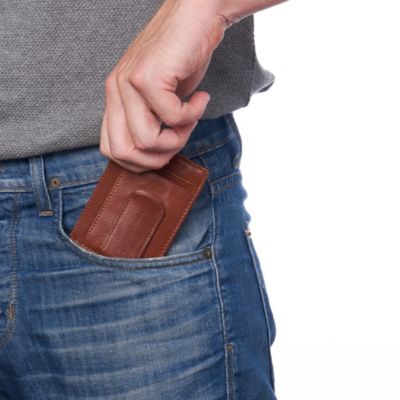 Mens RFID Money Clip Leather Minimalist Wallet Card Case ID Window