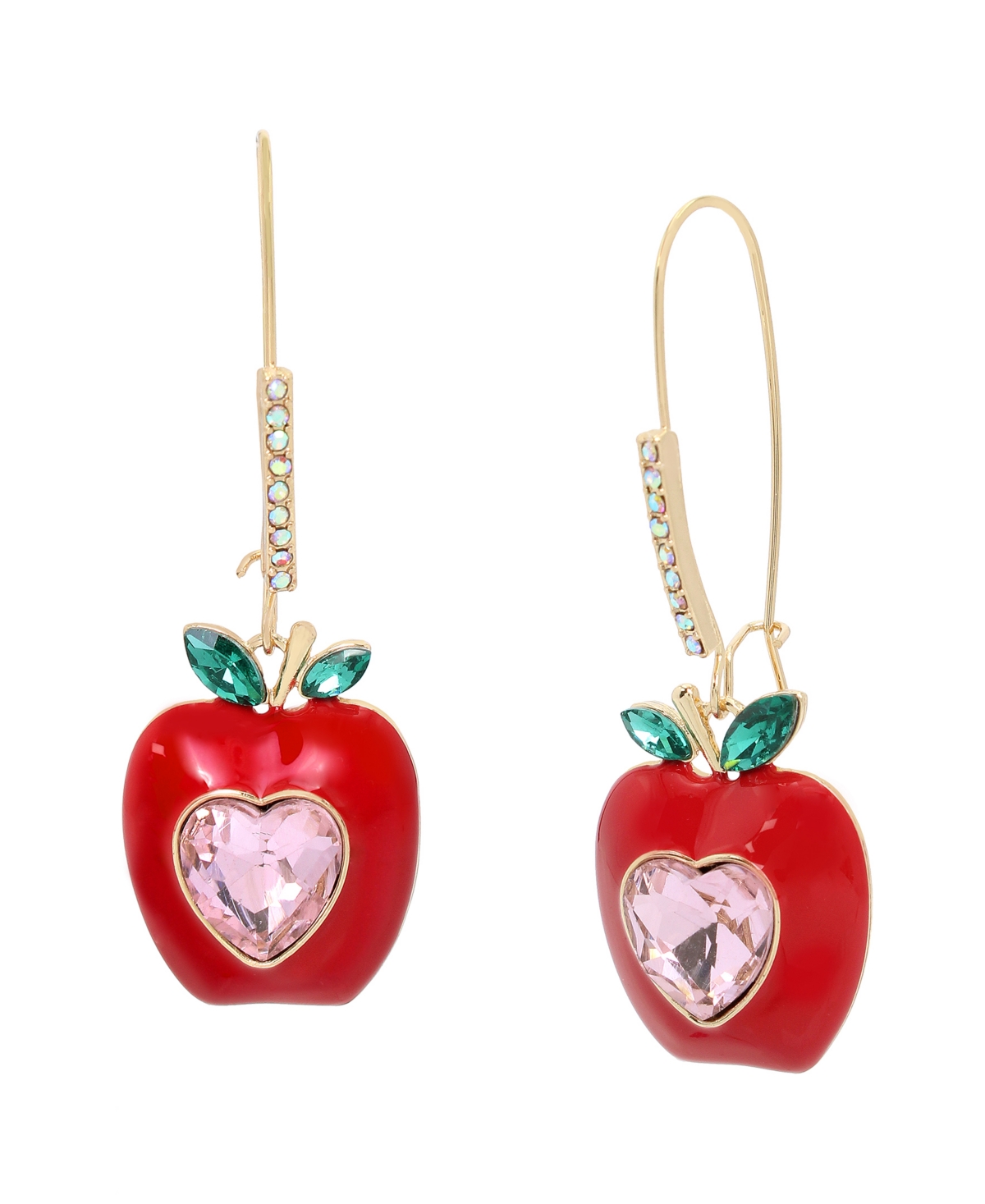 Betsey Johnson Faux Stone Apple Dangle Earrings In Red