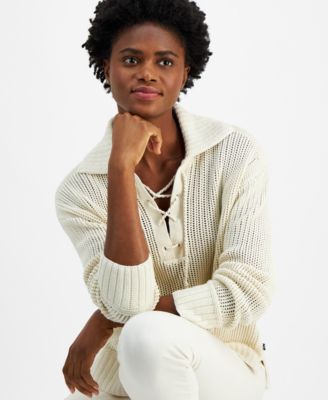 Nautica Women's Collared Lace-Up Cotton Sweater - Macy's