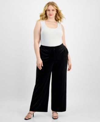 Plus Size Velvet Mid-Rise Wide-Leg Pants