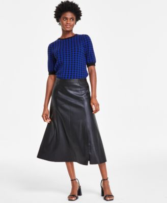 T Tahari Women s Paneled Faux Leather Midi Skirt Macy s