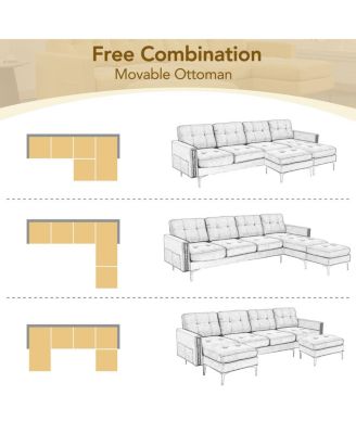  110" L-Shape Convertible Sectional Sofa with Ottoman