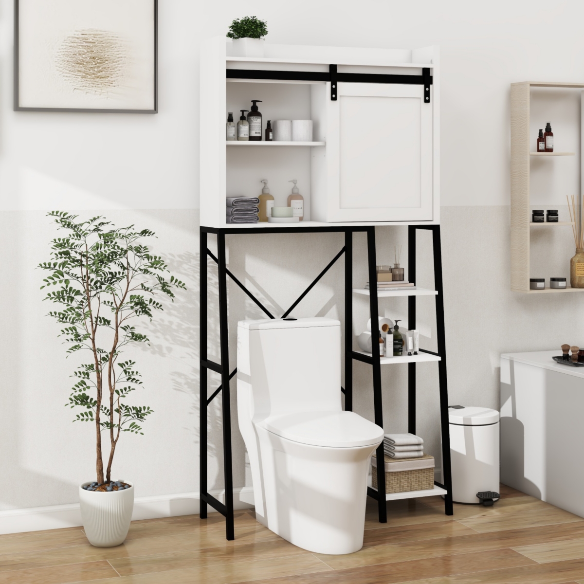 Barn Door Over-The-Toilet Cabinet with Adjustable Shelves