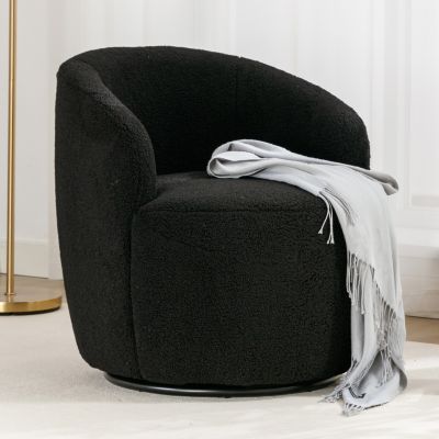 Teddy Fabric Swivel Barrel Chair with Black Ring