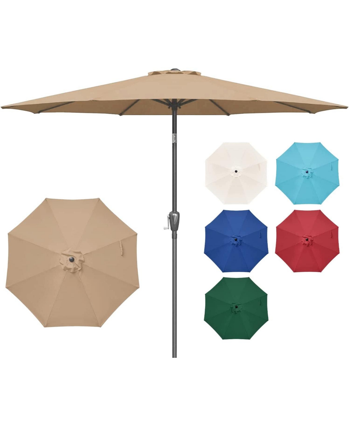 9' Tan Patio Umbrella with Tilt/Crank - Brown