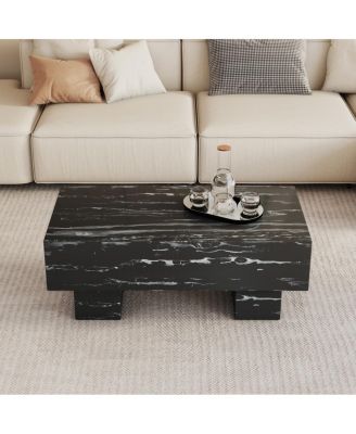 Streamdale Modern Black Coffee Table with Patterns, 43.3"x21.6"x17.2"