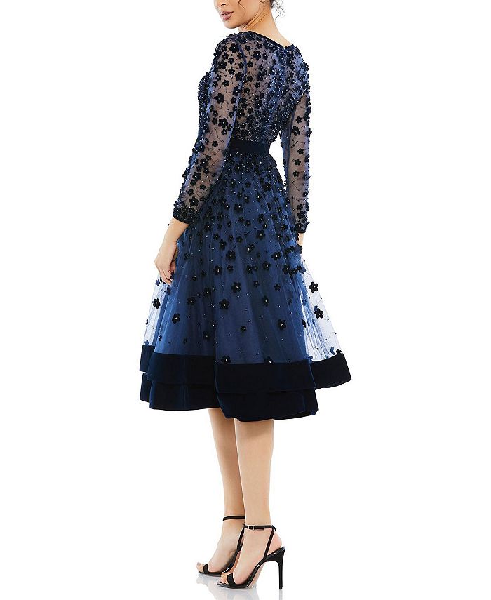 Mac Duggal Women's Embellished Illusion High Neck Long Sleeve Fit & Flare Dress - Macy's