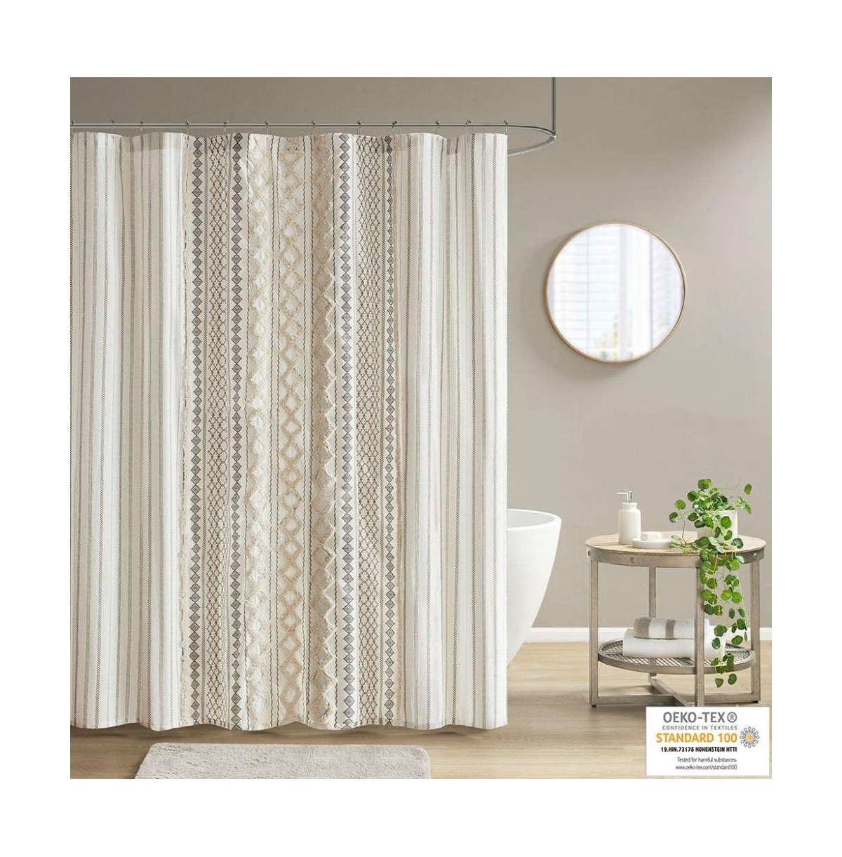 Home Outfitters Gray 100% Cotton Printed Shower Curtain with Chenille 72