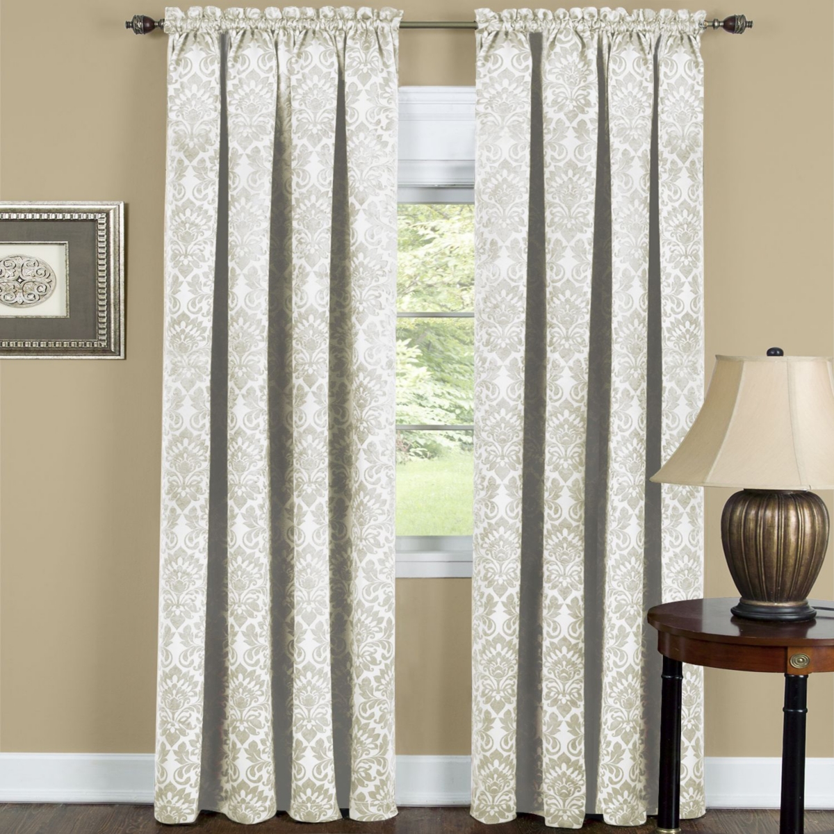 Kate Aurora Royal Living 2 Piece Rod Pocket Damask Design 95% Blackout Curtain Panels - 63 in. Long - Brown