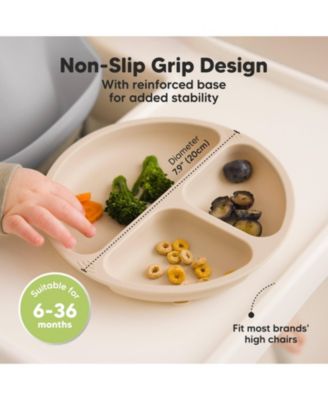 3-Pack Prep Suction Plates with Lids, 100% Silicone Baby Plates with Lid, BPA-Free Kids Divided Toddler Plates