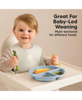 3-Pack Prep Suction Plates with Lids, 100% Silicone Baby Plates with Lid, BPA-Free Kids Divided Toddler Plates