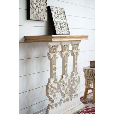 Vintage Console Table with White Wash and Wood Top