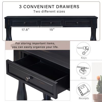 Streamdale 63" Long Navy Console Table with Drawers & Shelf