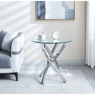Modern Round Tempered Glass End Table With Chrome Legs